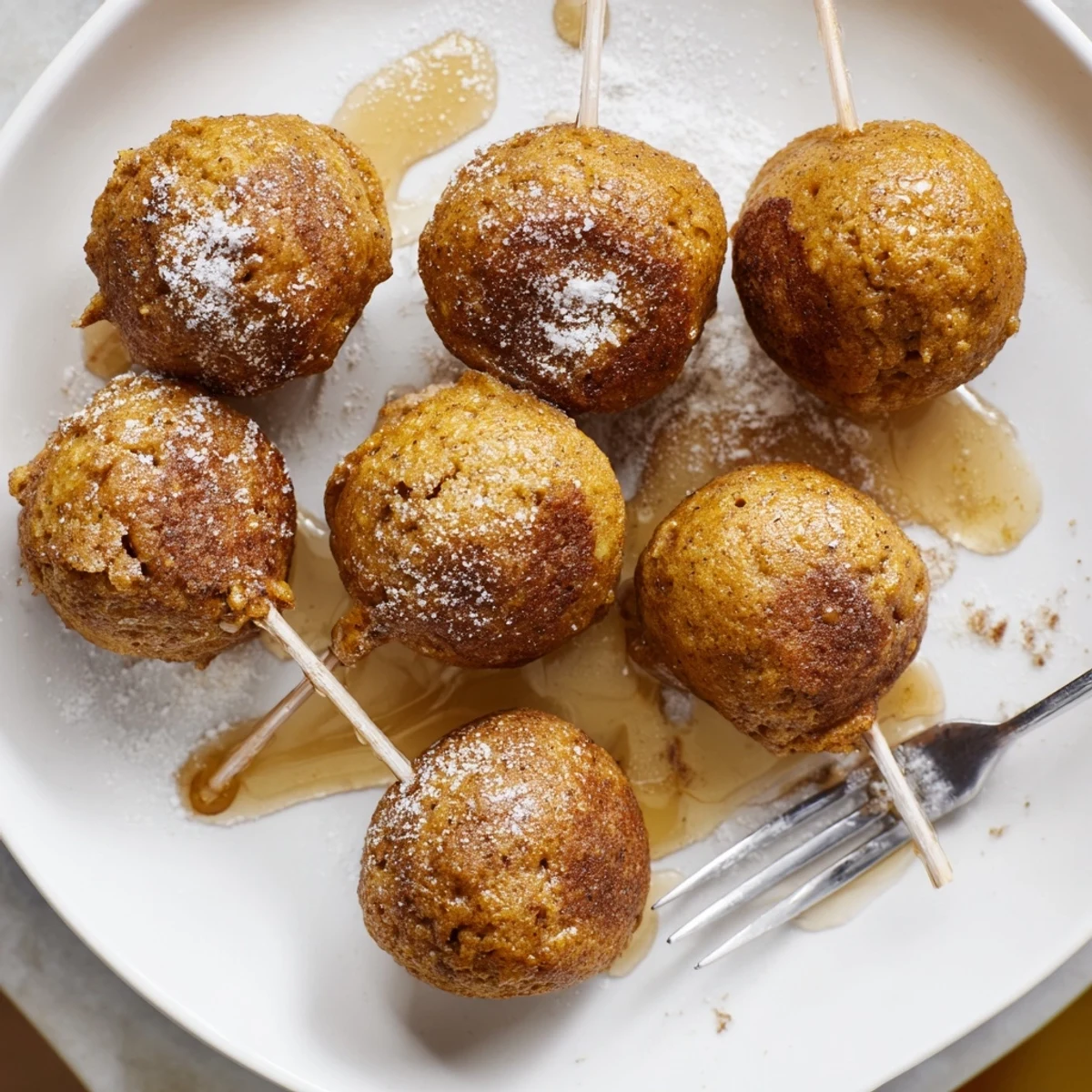 Fluffy pumpkin muffin pancake pops, perfect for a cozy fall breakfast treat.