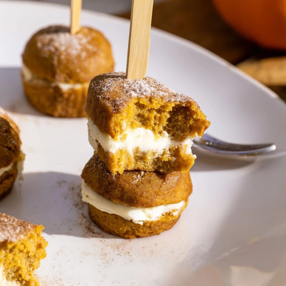 Colorful muffin skewers filled with creamy sweet potato and cream cheese bliss.