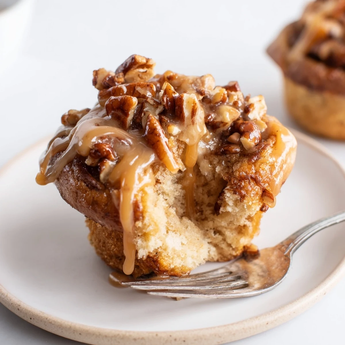 Decadent maple bourbon pancake muffins topped with crunchy pretzels and cinnamon goodness.