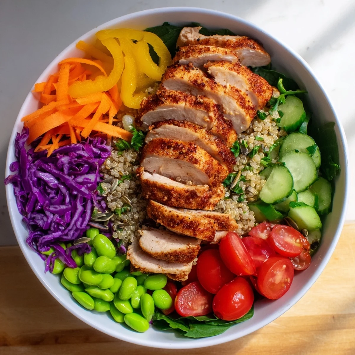 Vibrant Healthy Meal-Prep Bowls showcasing fresh ingredients and layered textures.  