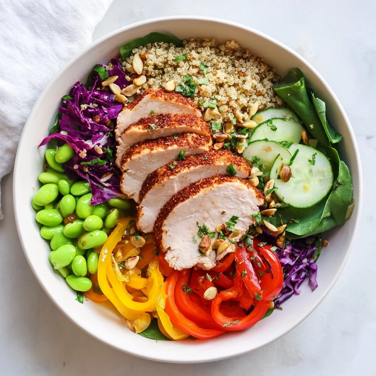 Delectable Healthy Meal-Prep Bowls with quinoa, lean protein, and colorful vegetables.