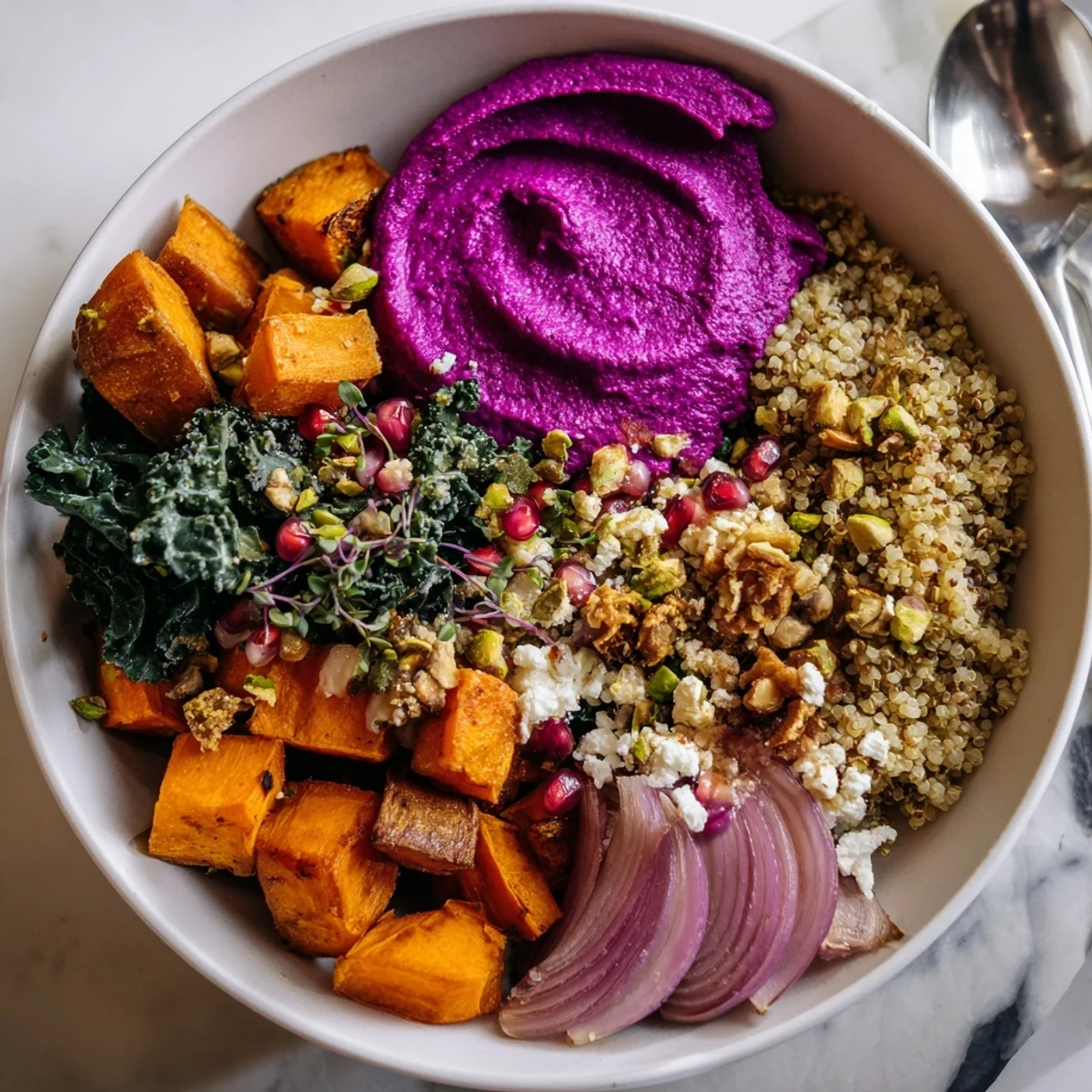 Roasted winter vegetables create a vibrant Spiced Winter Bowl, perfect for chilly days.  