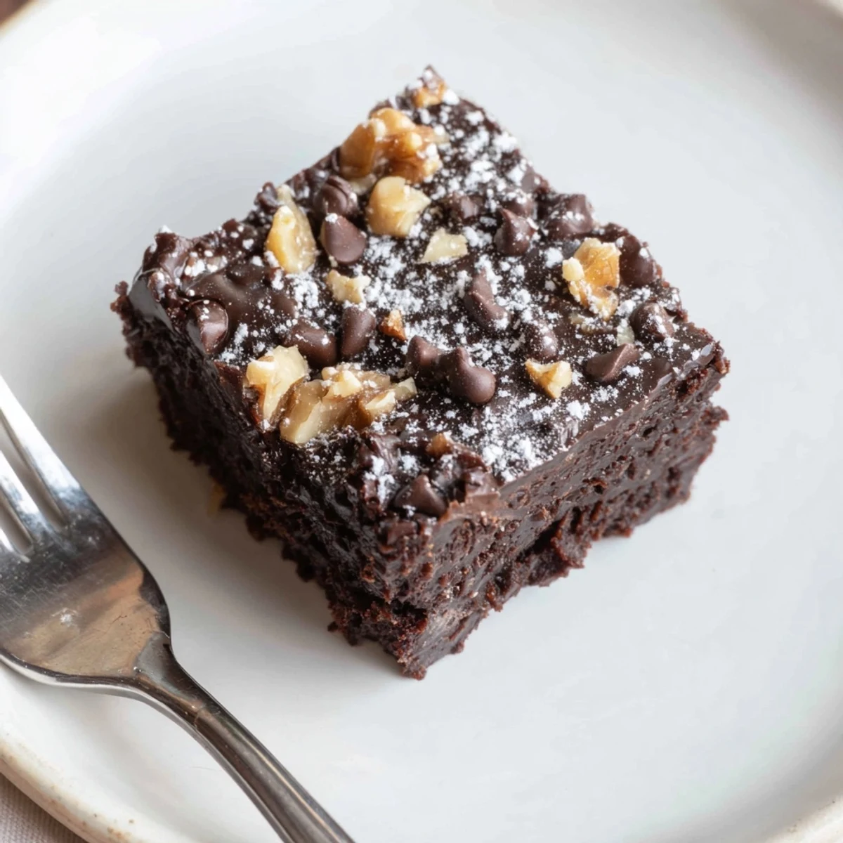 Rich zero-waste brownies using nut-milk pulp topped with melted chocolate chips.  