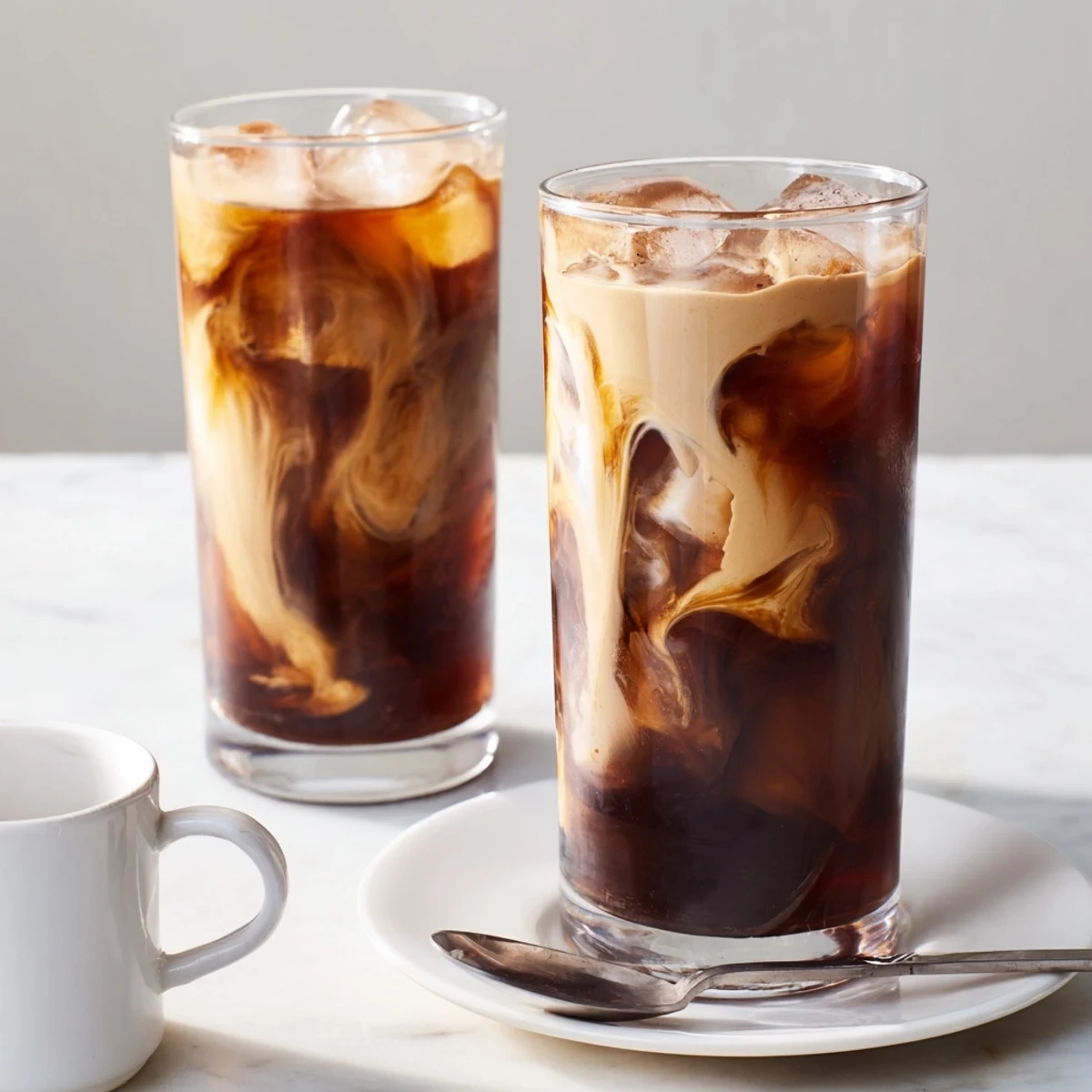 Chilled cold brew coffee enriched with nutty tahini and sweet maple syrup.  