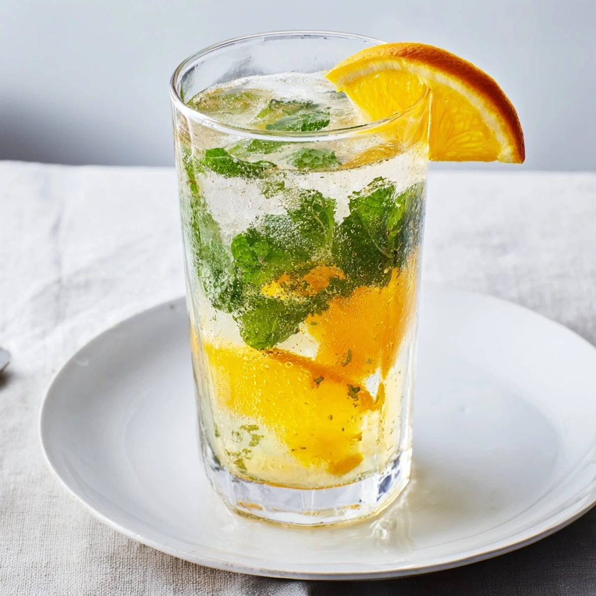 Sparkling mocktail featuring aromatic herbs and zesty citrus, ideal for gut health.