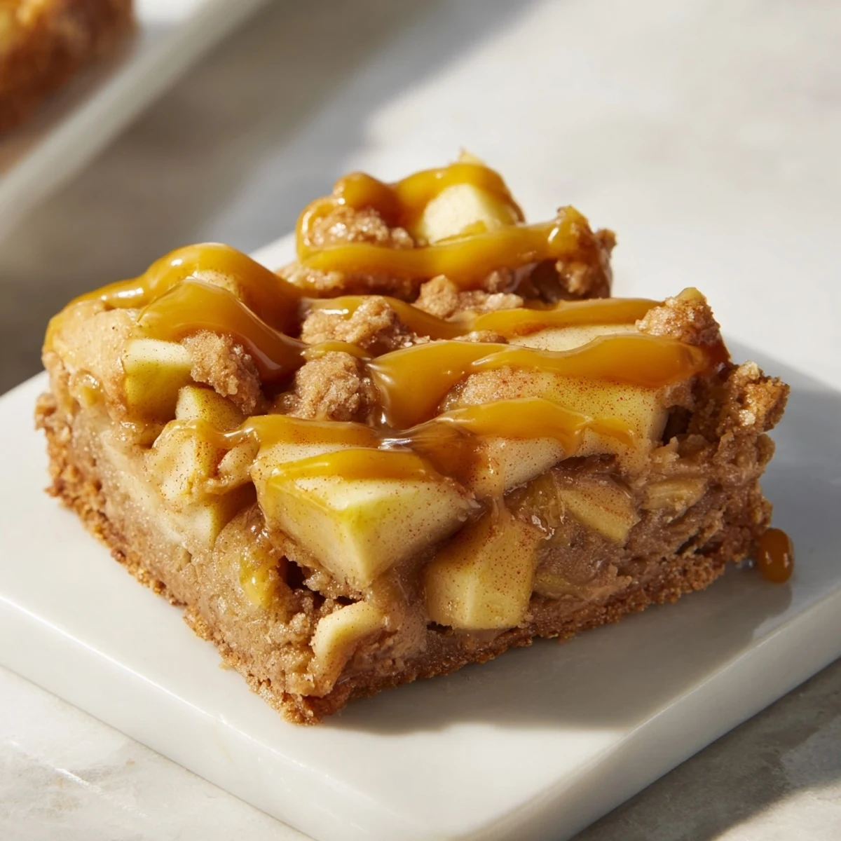 Golden caramel apple cookie bars, chewy and loaded with sweet apple slices, perfect for sharing.