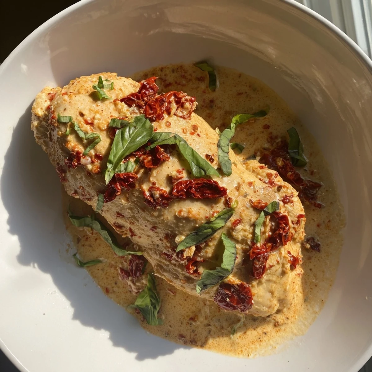 A close-up view of flavorful Marry Me Chicken Thigh Express, a simple and delicious American entree.