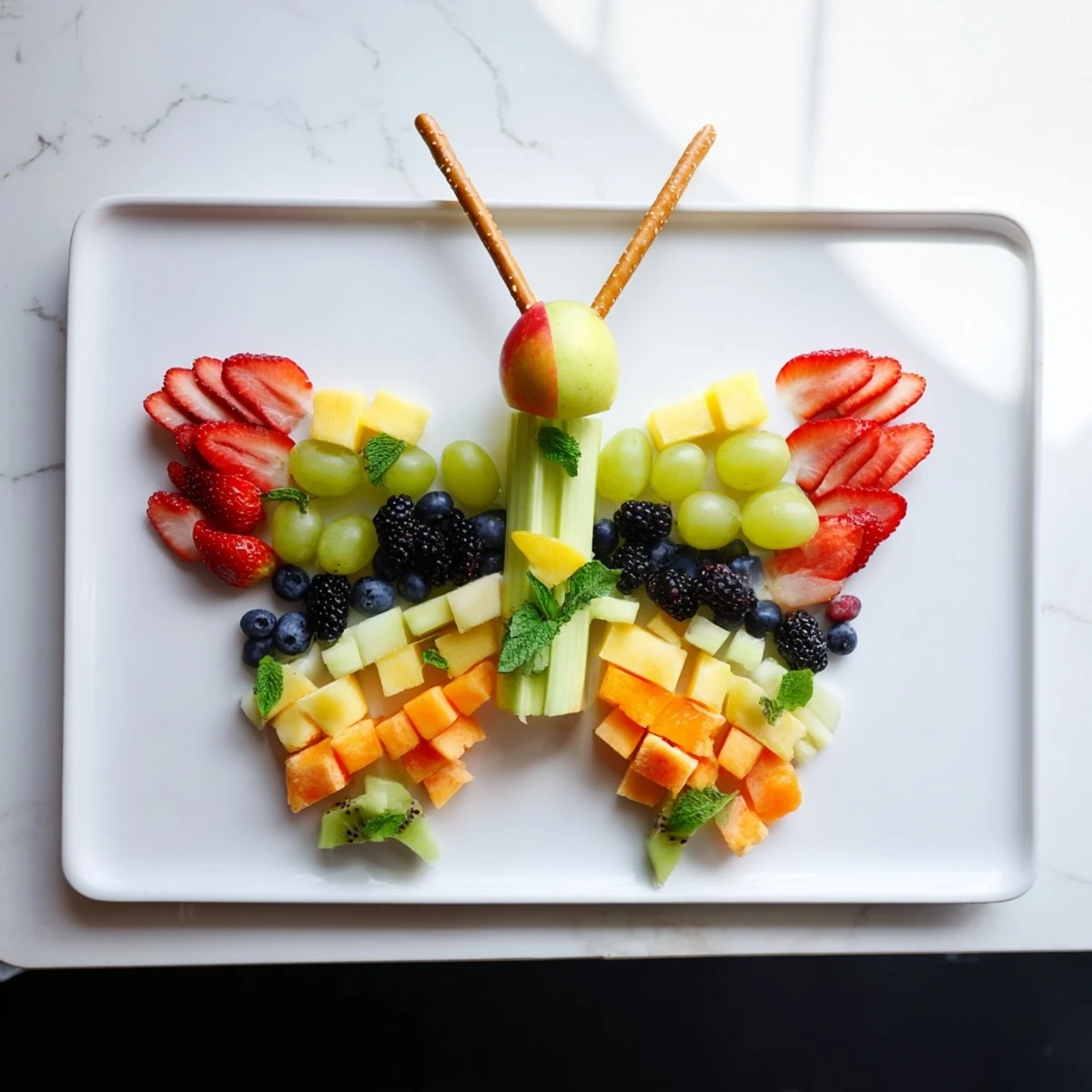 Butterfly Fruit Tray offering a colorful, attractive arrangement of fresh, juicy summer fruits for snacking.