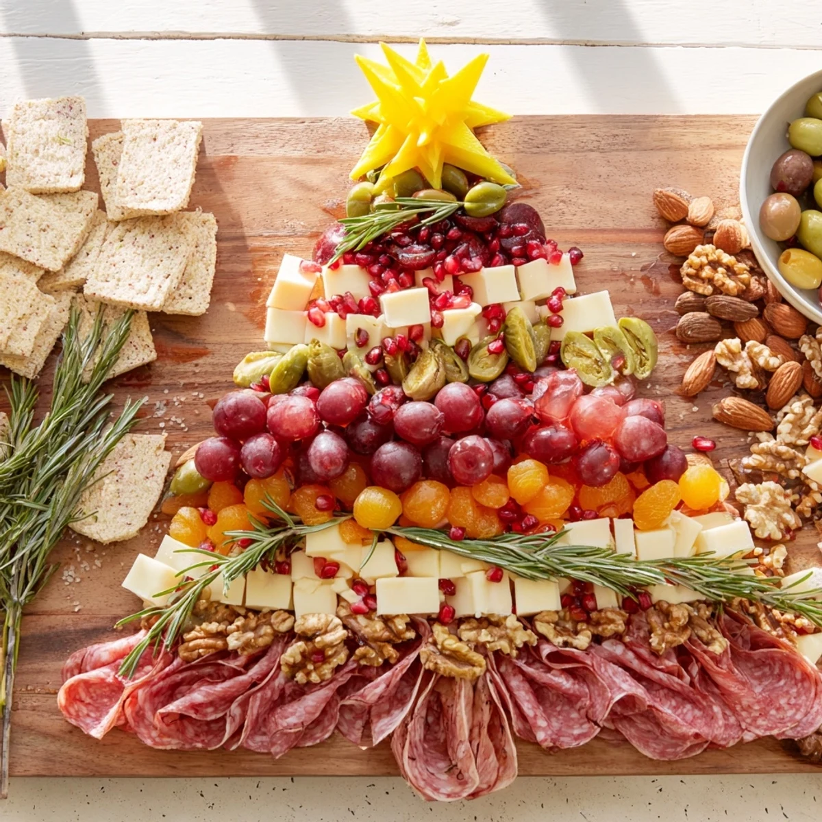 Enjoy the festive delight of this richly detailed Christmas Tree Charcuterie Dream, perfect for holiday gatherings.