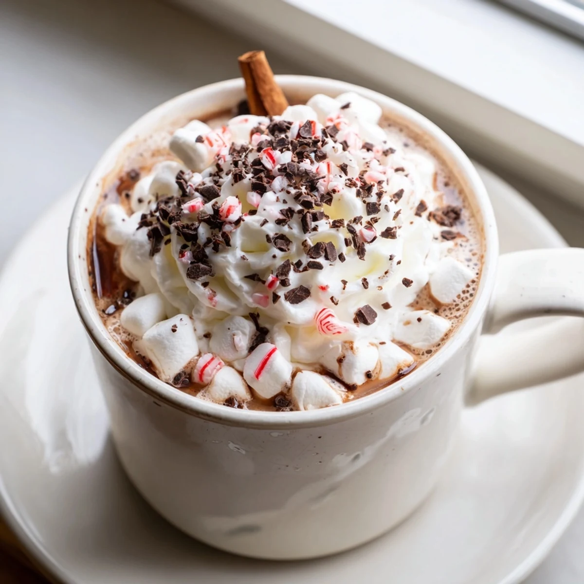 A visually inviting Cozy Bear Hot Cocoa Board filled with warm, rich hot chocolate and many treats.