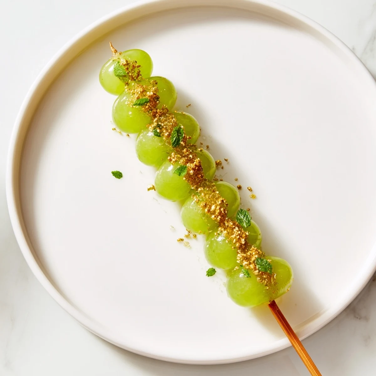 A close-up view presents fresh grapes of luck skewers, perfect for a New Year's treat.