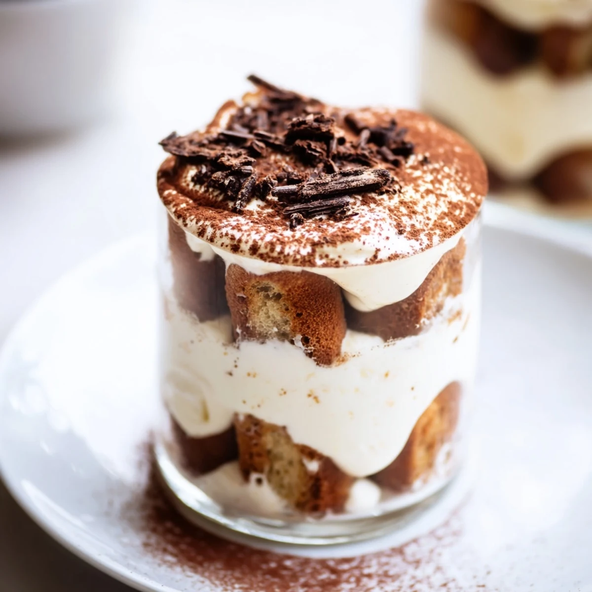 Bite-sized Countdown Tiramisu Shots topped with cocoa, showcasing creamy mascarpone filling and ladyfingers.