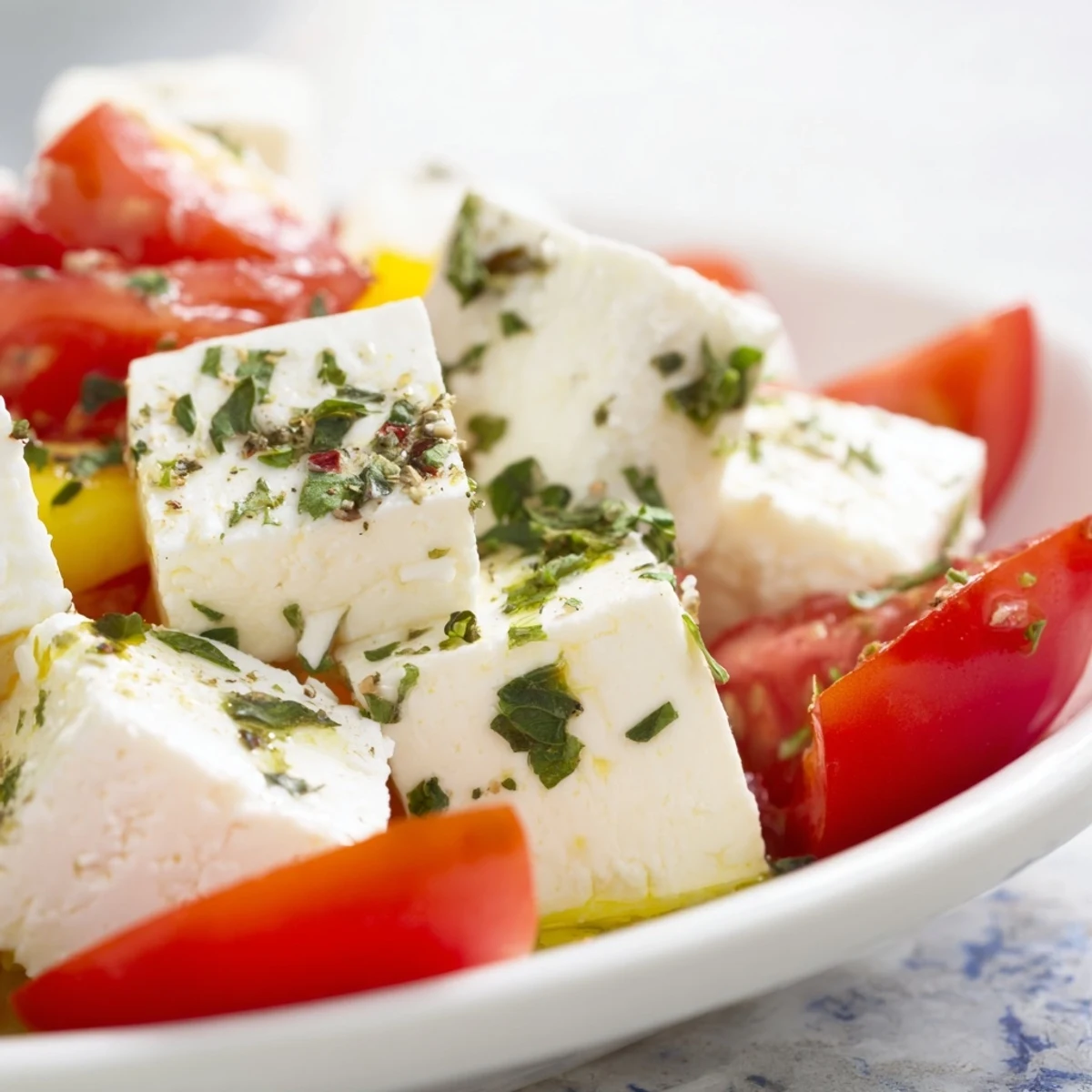 Enjoy this easy The Sun-Drenched Patio appetizer: A beautiful arrangement of feta, olives, and veggies!