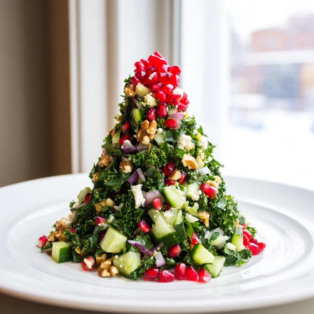 This festive plate of Chopped Christmas Tree Salad features vibrant greens and a light, zesty dressing.