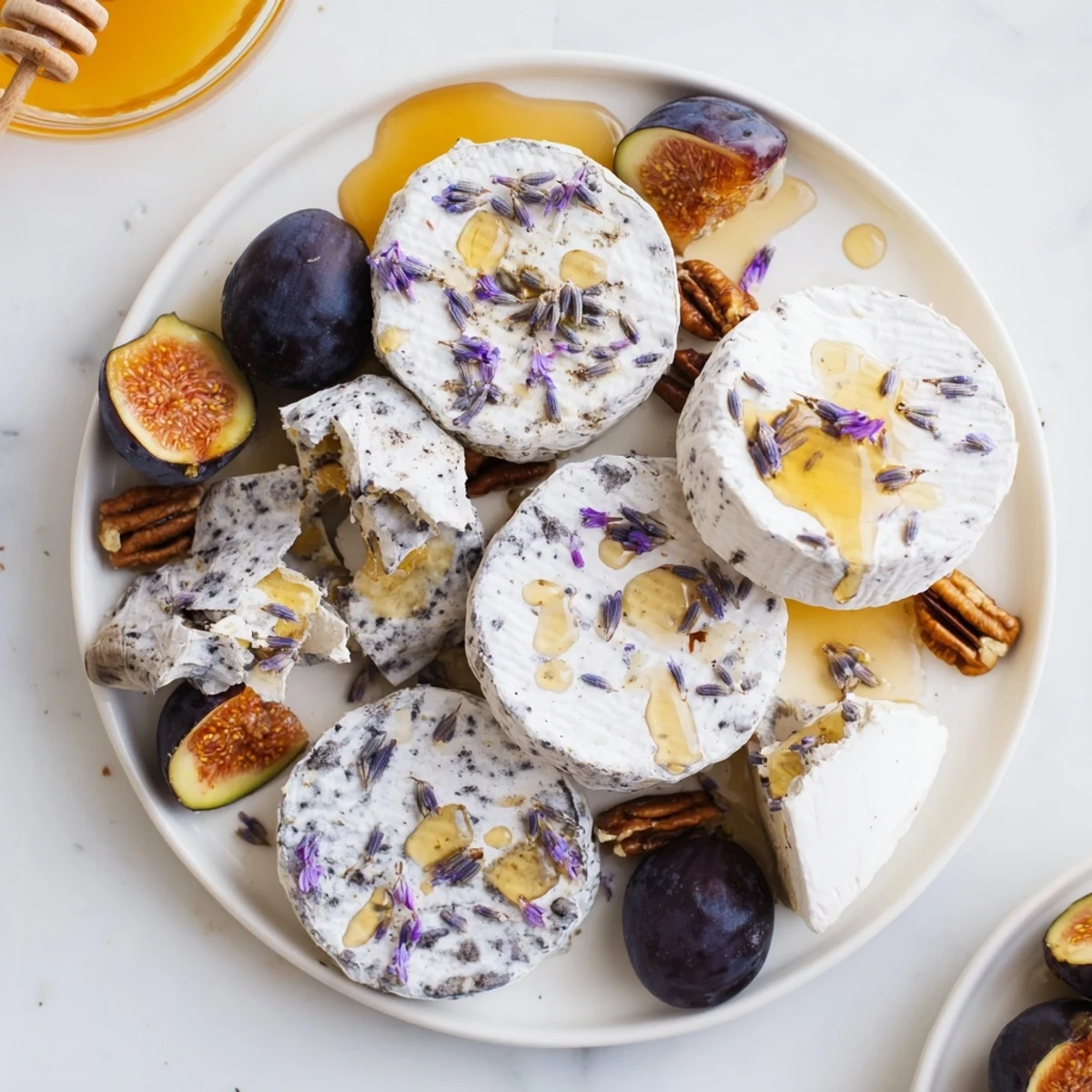 Get the flavor with this "Lavender Haze" cheese platter: goat cheese, fruit, and crackers.