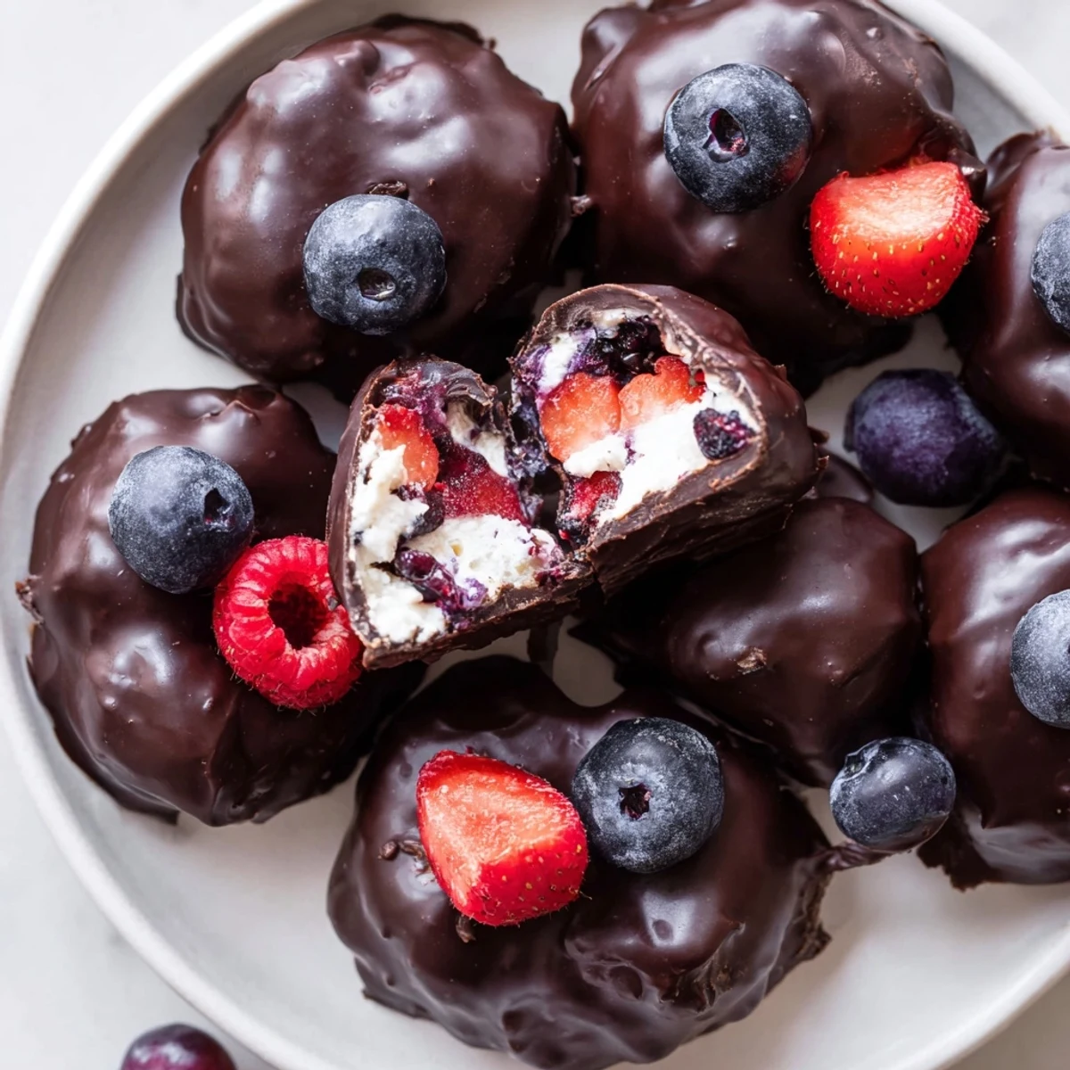 A close-up of beautifully coated chocolate yogurt clusters, a perfectly balanced sweet treat.