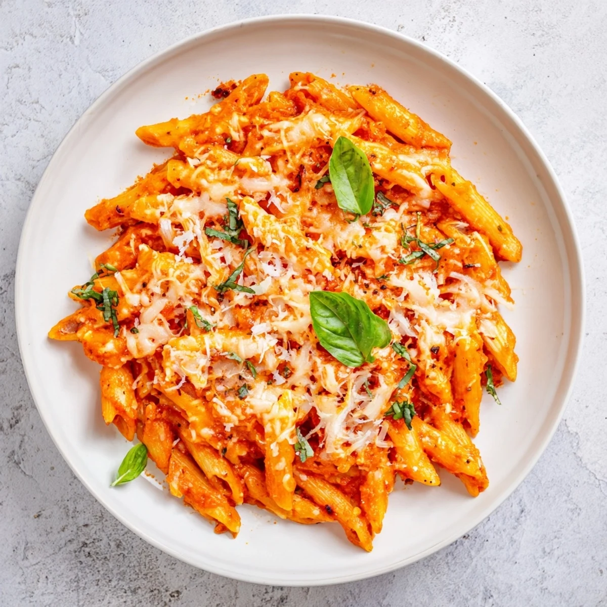 Golden, bubbly Baked Penne Arrabbiata, a comforting vegetarian pasta bake with spicy tomato sauce.