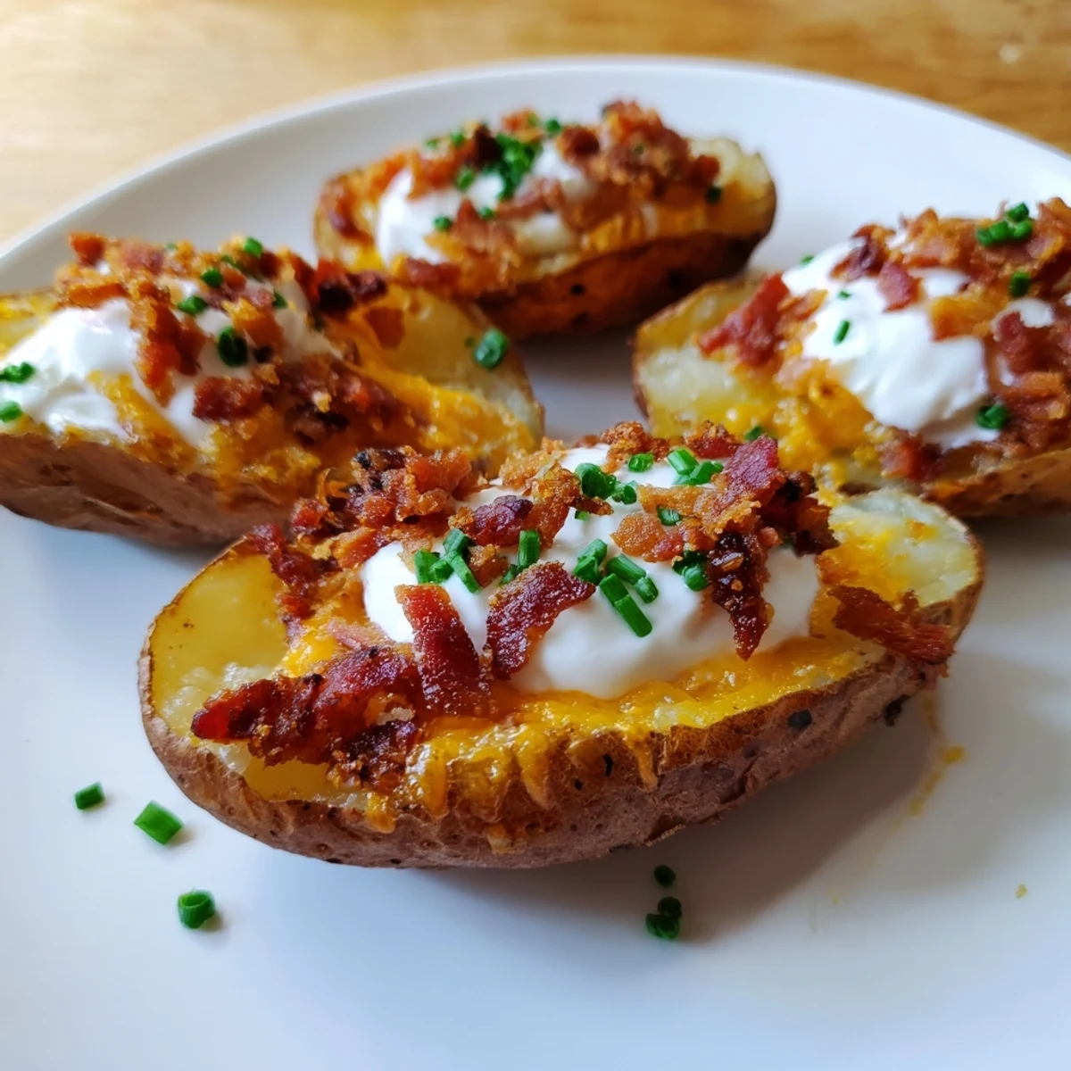 Loaded baked potato skins, oozing with melted cheddar, are a classic American appetizer.
