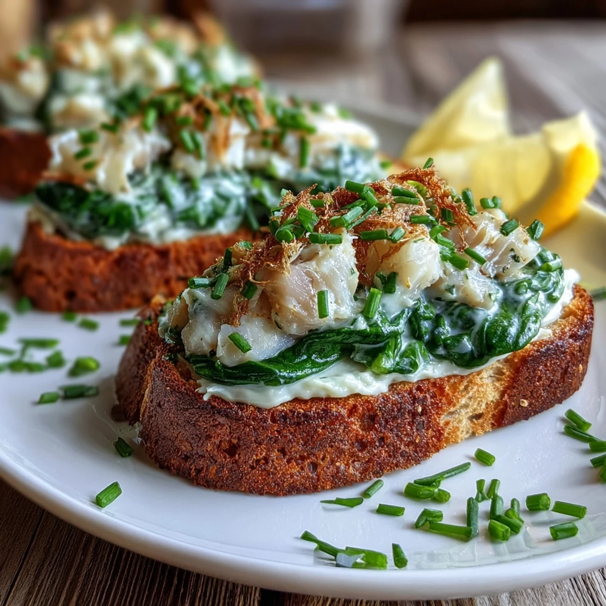 Tender smoked haddock and vibrant spinach on toasted rye, finished with a creamy drizzle for a satisfying pescatarian breakfast.