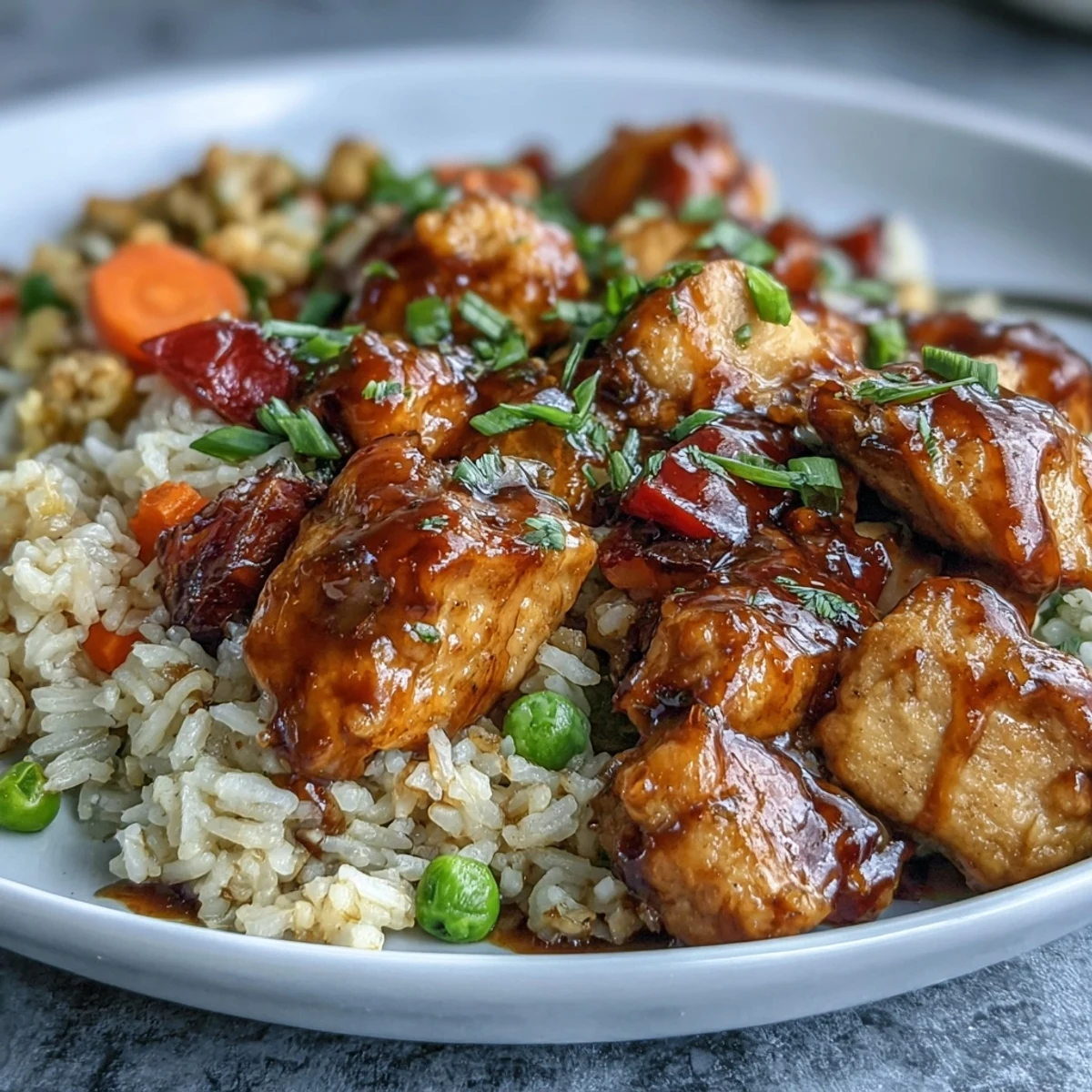 Family-style One-Pan Bold Honey BBQ Chicken Rice served steaming hot with a side salad, showcasing juicy chicken and colorful vegetables.