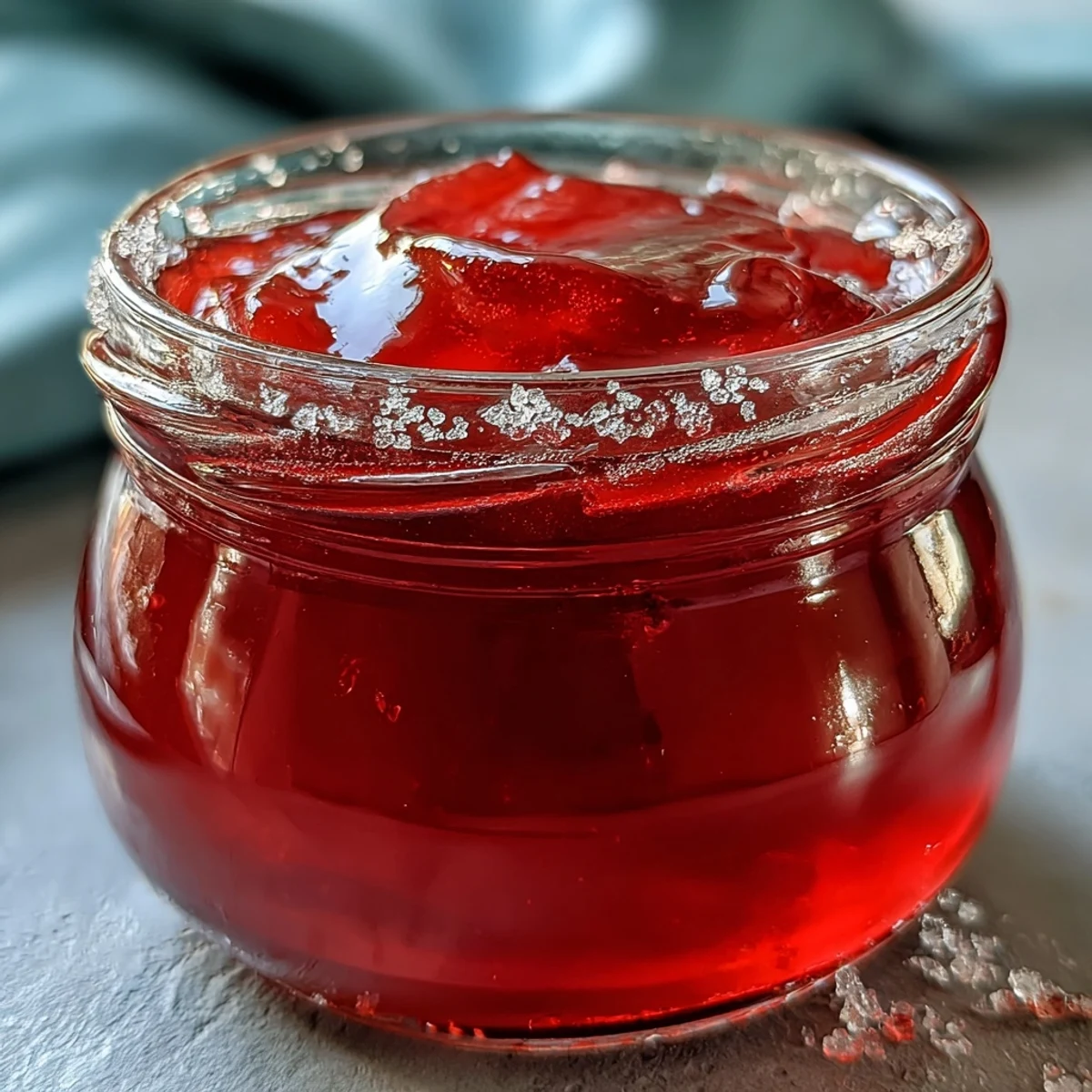 Homemade guava jelly in a clear jar, with sliced guavas and toast on a rustic wooden table.