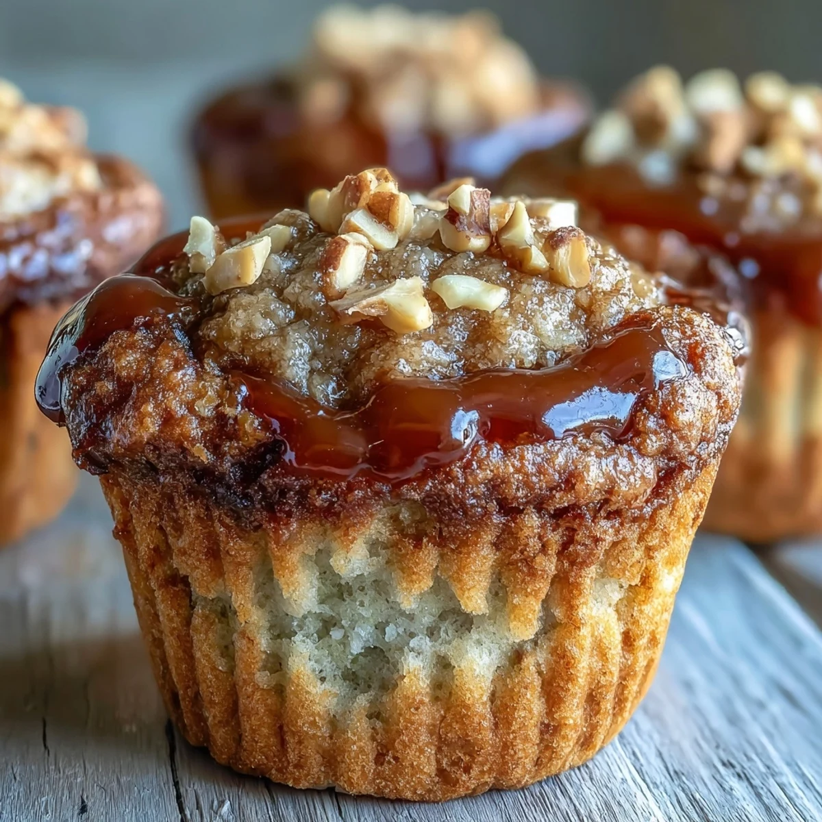 Freshly baked Peanut Butter and Guava Muffins with a crumbly peanut topping sit on a wire cooling rack.