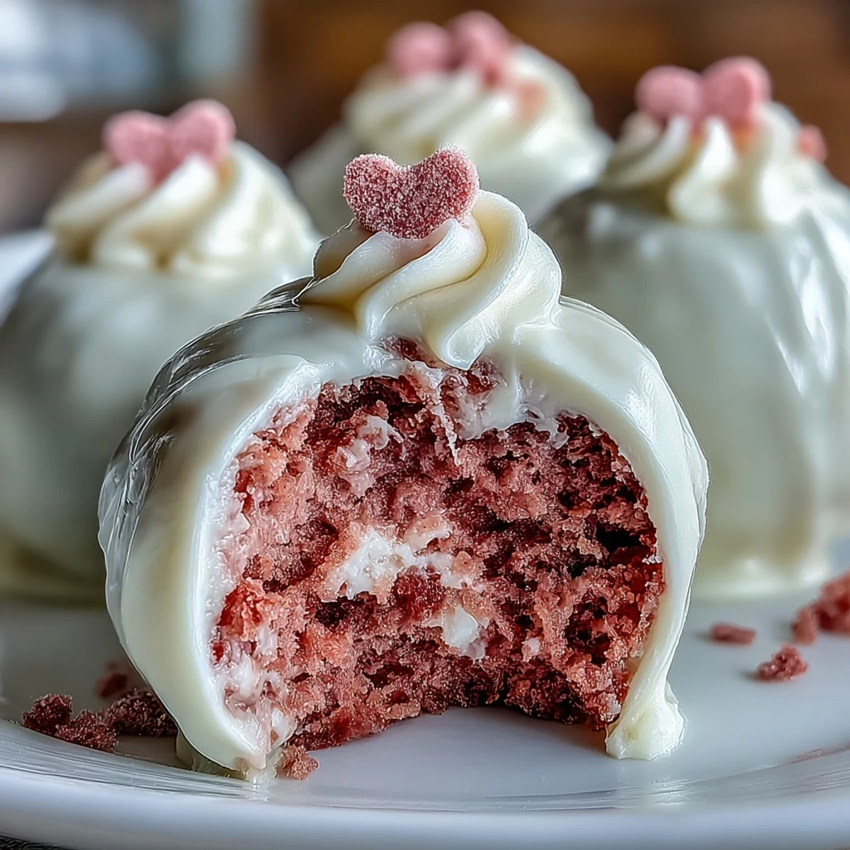 Enjoy these festive pink velvet cake pops, enrobed in white chocolate and topped with sprinkles for Galentines.