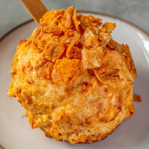 Savory Flamin Hot Spicy Cheddar Biscuit Pops drizzled with melted butter, ideal for parties.  