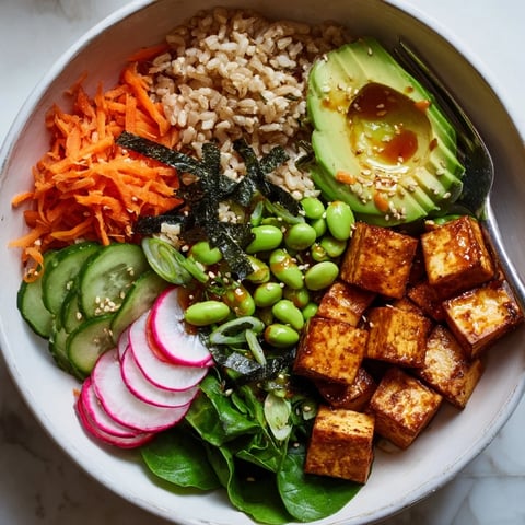 A colorful fermented vegetable bowl topped with vibrant kimchi and fresh greens.  