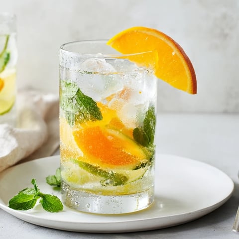 Refreshing probiotic soda mocktail with fresh citrus and mint, perfect for summer.  