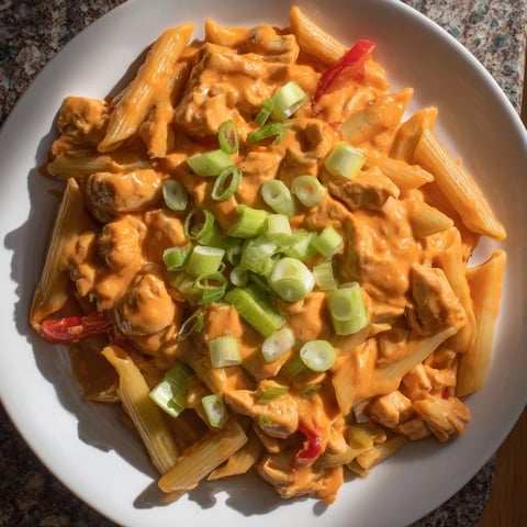 A bubbly, creamy Buffalo Chicken Pasta Skillet, a one-pan meal with melted cheese and fresh herbs.