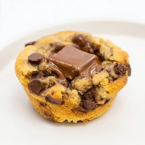 Air Fryer Gooey Cookie Cups bubbling in the air fryer, a chocolatey aroma fills the kitchen.