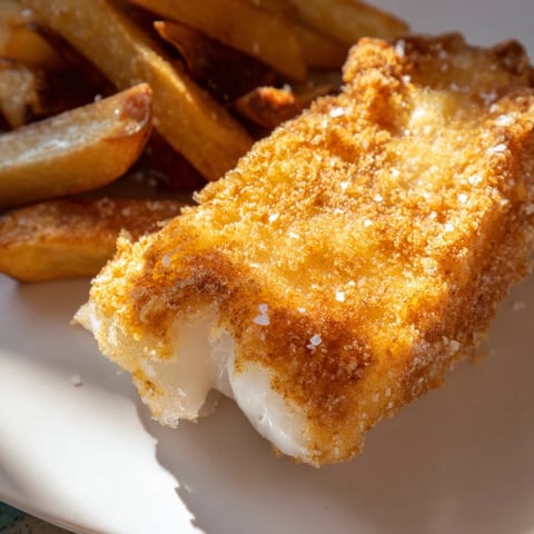 Golden-battered British fish and chips, served steaming hot with thick-cut fries and malt vinegar.