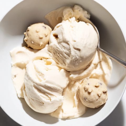 Decadent cottage cheese ice cream featuring cookie dough bites, a guilt-free dessert.  