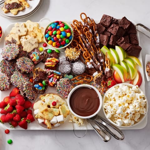 Colorful dessert boards with cookies, fruits, and dips for festive occasions.  