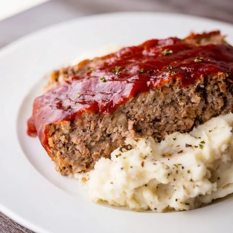 Juicy glazed meatloaf and fluffy mashed potatoes, a classic American comfort food dinner.