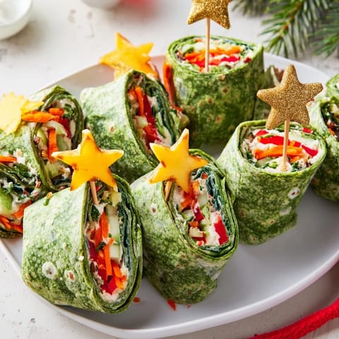 These fun Air Fryer Christmas Tree Veggie Tortilla Wraps feature vibrant bell peppers, carrots, cheese, and a flavorful cream cheese spread.