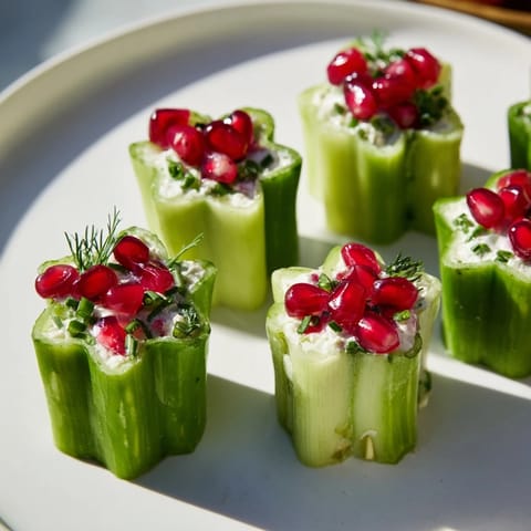 Bright, colorful Winter Salad showcases snowflake-shaped cucumber cups holding a vibrant, tangy filling, ready to serve.