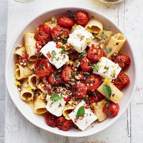 Creamy baked feta with a sweet honey glaze, red pepper flakes, and fresh basil garnish.