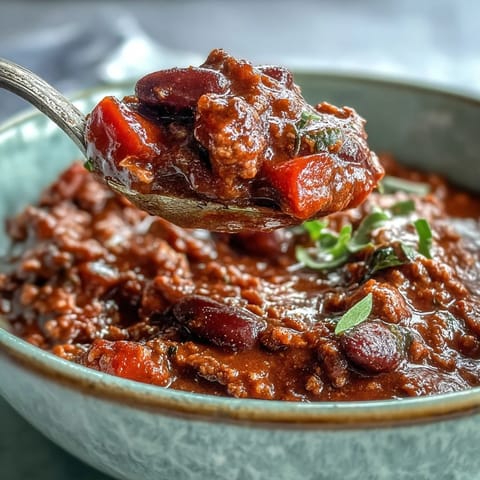 A bowl of slow cooker chili topped with shredded cheese and green onions, served with a slice of cornbread.