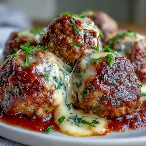 Freshly grated Parmesan melts over Cheesy, Garlicky Meatballs With Marinara on a rustic dinner plate with pasta.