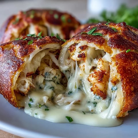 Baked Cheesy Seafood Tortilla Bombs rolled tight and golden, paired with fresh parsley garnish.