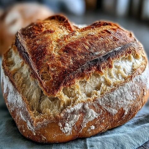 Heart-shaped sourdough bread with crisp golden crust and airy crumb, decorated with artistic flour patterns for a romantic Valentine's Day treat.