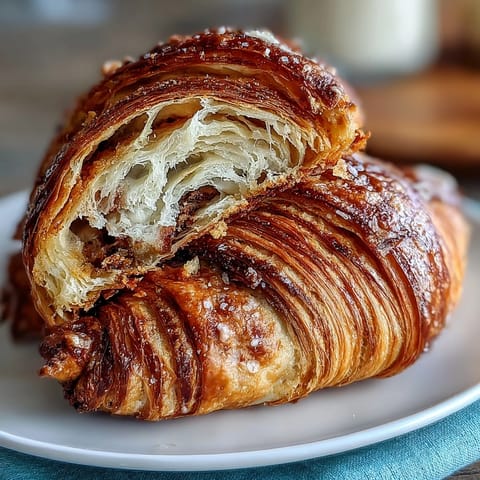 Golden sourdough croissants with flaky layers and a buttery crust, perfect for breakfast or brunch.