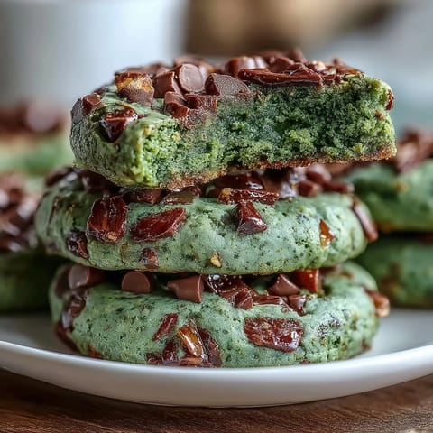 Vibrant green pistachio pudding cookies with white chocolate chips, soft and chewy for St. Patrick's Day celebrations.