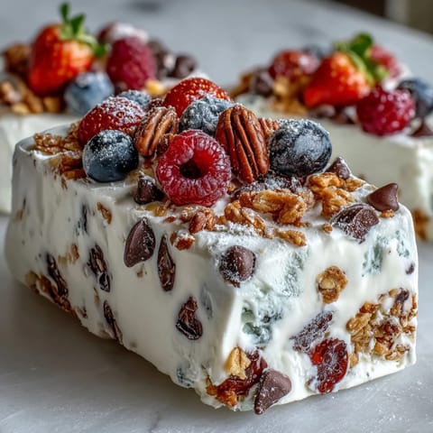 Frozen Yogurt Bark with Berries and Granola, a healthy and refreshing frozen treat, perfect for summer snacking.