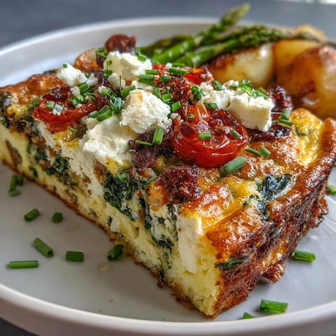 A colorful sheet pan frittata packed with asparagus, cherry tomatoes, and feta cheese, perfect for Easter morning gatherings.  
