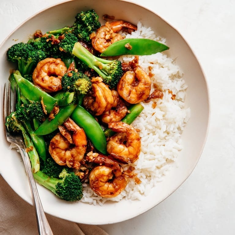 Savory garlic butter shrimp stir-fry, a delightful weeknight dinner; add a squeeze of lemon.