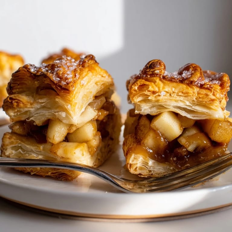 Warm, cinnamon-spiced apple filling and gooey caramel in flaky puff pastry.  