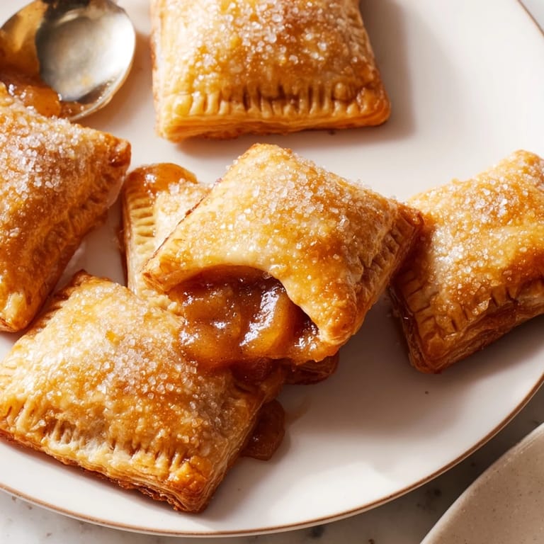 Warm apple caramel-filled pastries, sprinkled with sugar for a delightful crunch.
